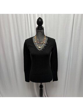 Takeout Black V-Neck Sweater Womens Size Large Long Sleeve Pullover Fitted